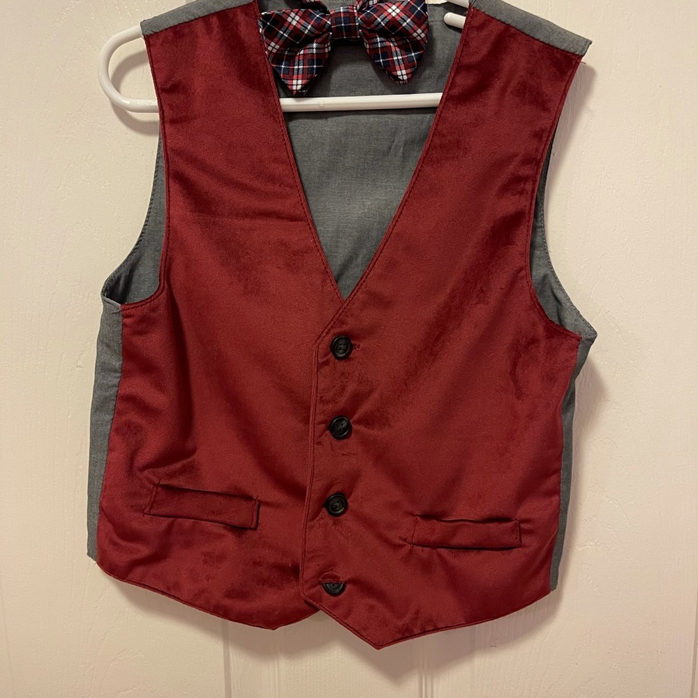 Burgundy velvet kids vest Christmas pictures